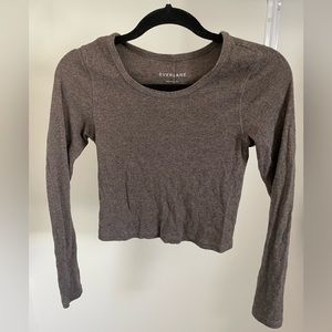 Everlane The Pima Micro-Rib Cropped Long-Sleeve Crew